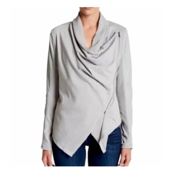 Anthroplogie Blank NYC Jacket Medium Faux Leather(back) Knit Gray Zipper NEW - Picture 6 of 6